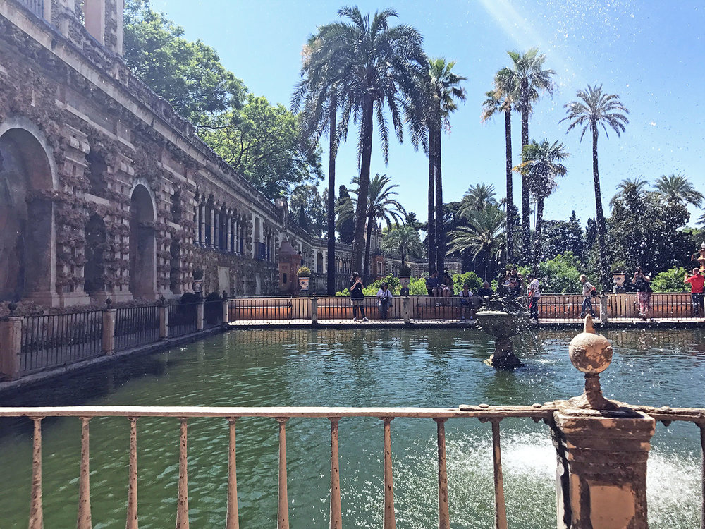 Mercury Pond at the Alcázar Seville, Spain with the grotto gallery to the left