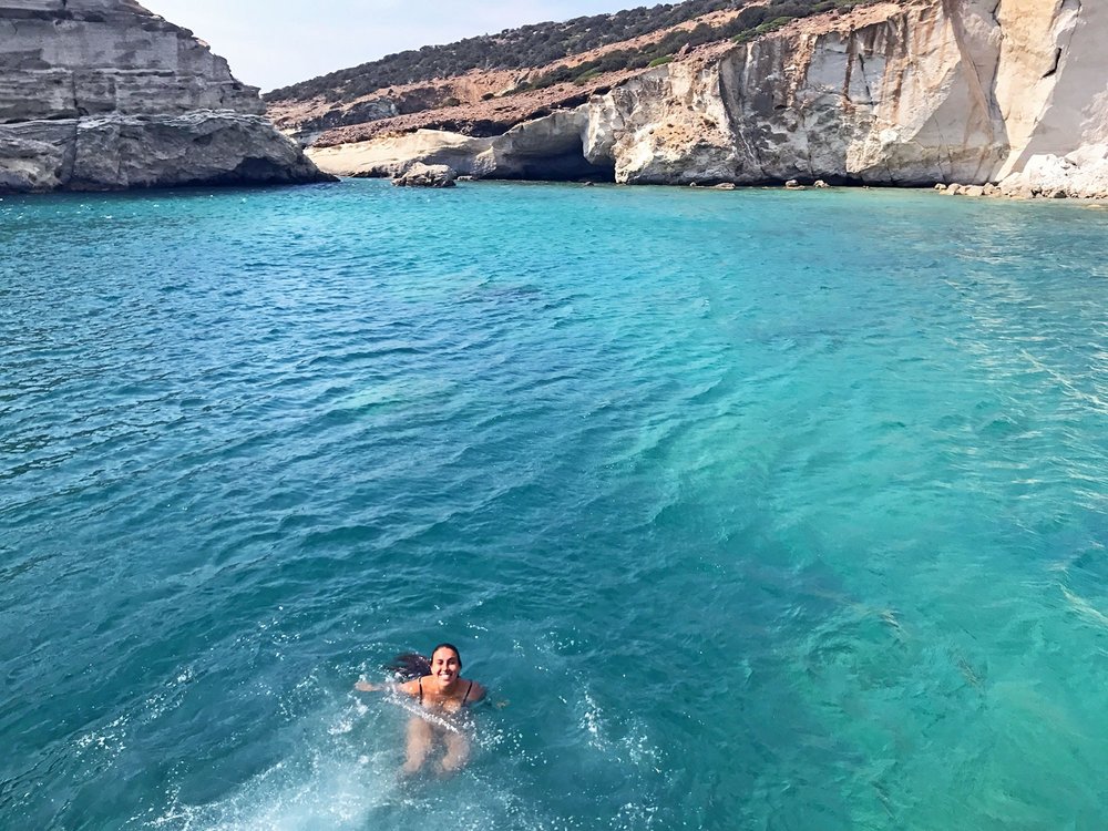 ridiculously blue water at Kleftiko beach in Milos, Greece