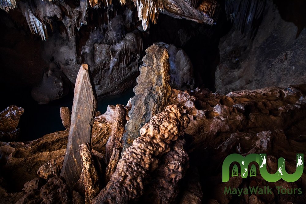 Stalagmites and stalactites in the ATM Cave Belize