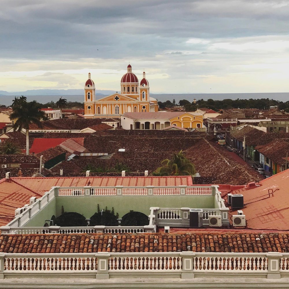 View of Granada and cathedral de Granada from the rooftop of Guadalupe Church