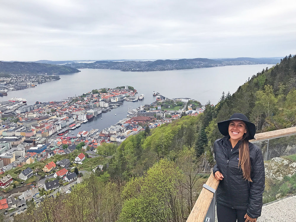 Sapphire &amp; Elm Travel Co-founder   Stephanie   on top of Mount Fløyen in Bergen, Norway