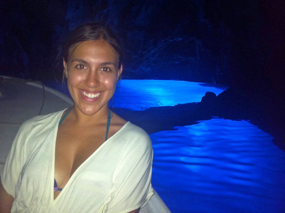 Sapphire &amp; Elm Travel Co-founder, stephanie, at the blue cave in croatia