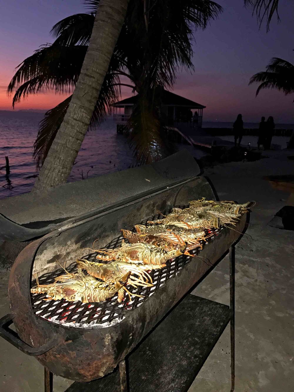 sunset lobster BBQ on Ragga Caye while sailing in Belize