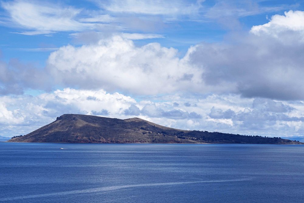 amantani island on Lake titicaca as seen from taquile island.