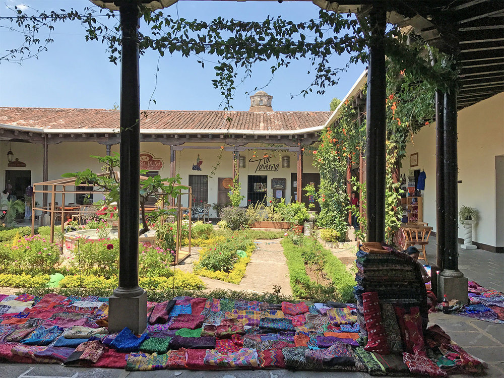 courtyard and goods in Antigua, Guatemala