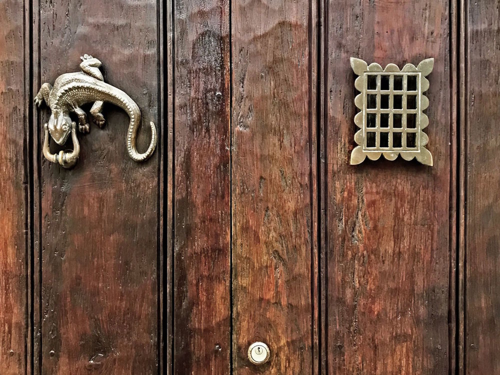 Gold lizard door knocker | Doors and Door Knockers of Cartagena, Colombia | pictures of Cartagena, Colombia