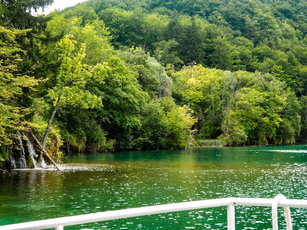 boating on the lake at Plitvice National Park in Croatia