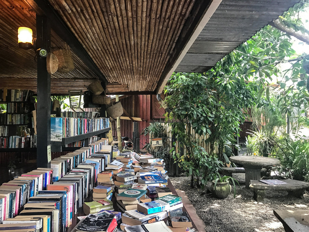 books at Cafe Rico in Puerto Viejo Costa Rica